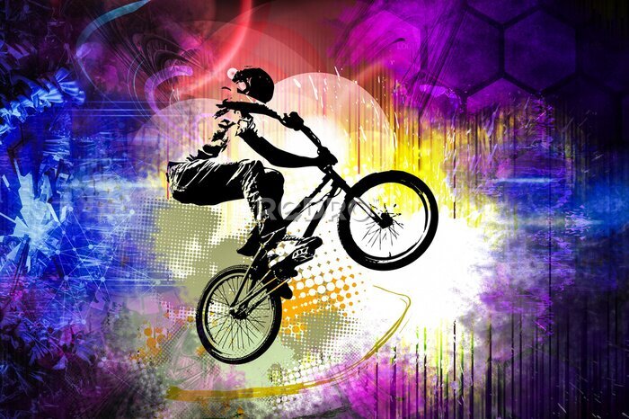 Fototapete Abstrakte Grafik eines Radfahrers bei einem Trick