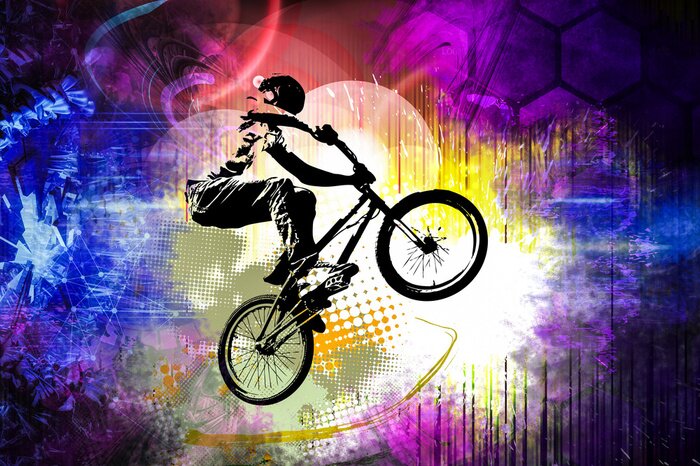 Fototapete Abstrakte Grafik eines Radfahrers bei einem Trick