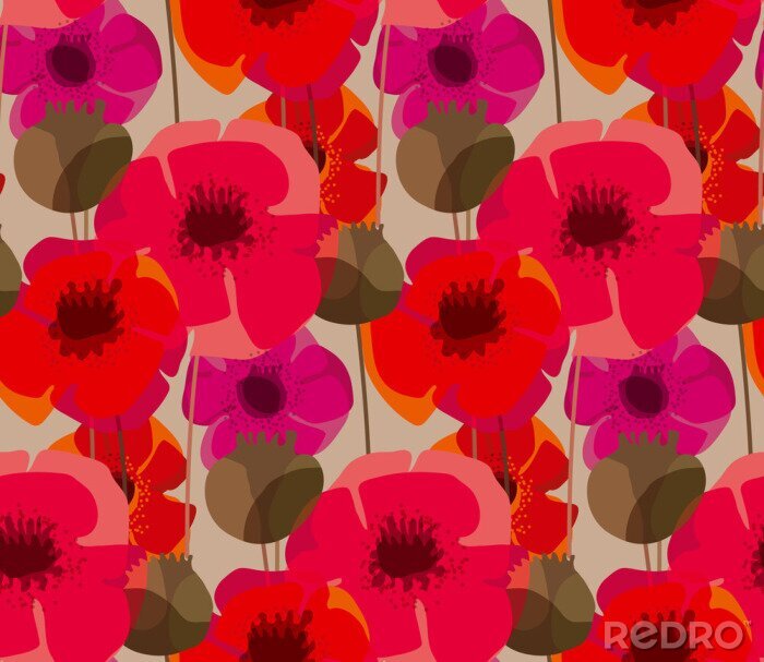 Fototapete Abstrakte rote und rosa Mohnblumen