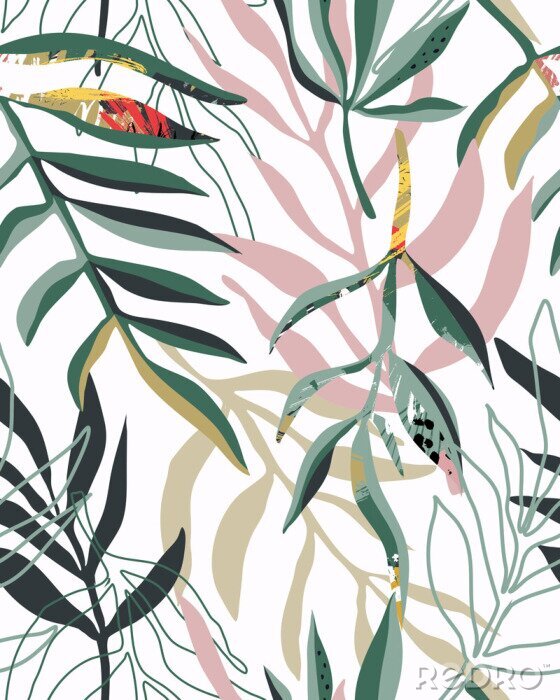 Fototapete Abstrakte tropische Blätter auf weißem Hintergrund