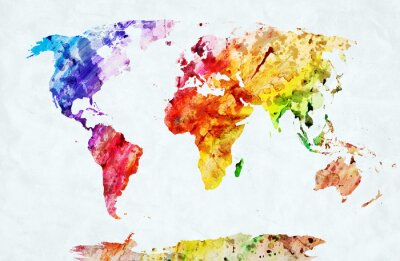 Abstrakte Weltkarte mit Aquarellfarben gemalt