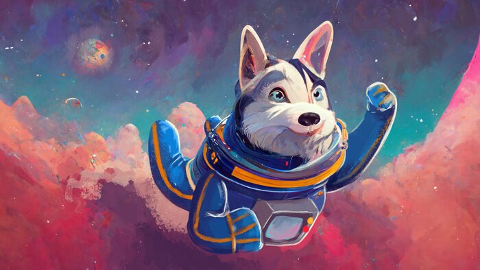 Fototapete Abstrakter Husky im Weltraum