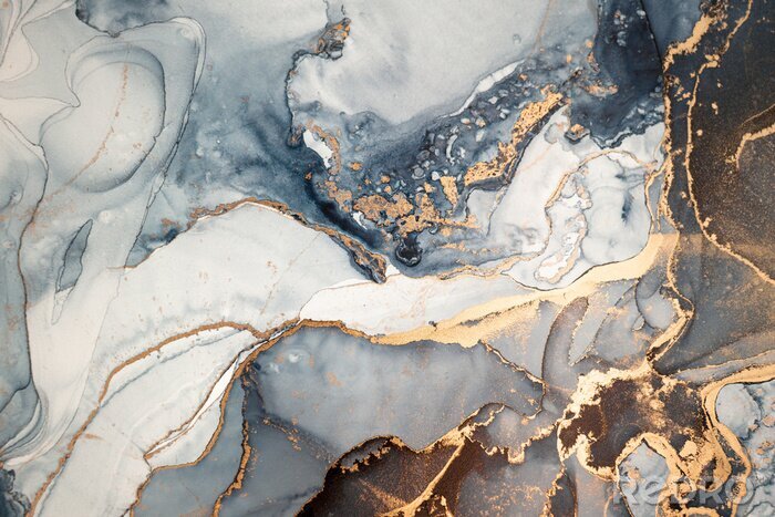 Fototapete Abstrakter Marmor mit blauer und goldener Farbe