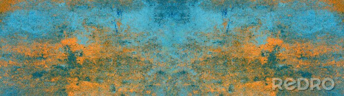 Fototapete Abstrakter orange-blauer Beton