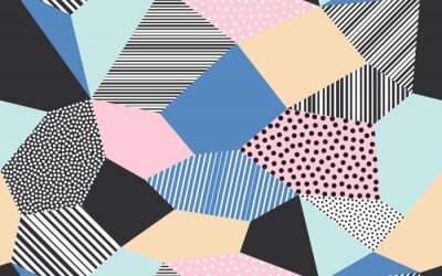Abstrakter Patchwork-Musterhintergrund des Vektor-Patch-Kunstwerks von Giclée-Punkten, Linien und Strichformen