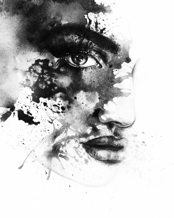 Fototapete Abstraktes Aquarell-Muster mit Frauengesicht