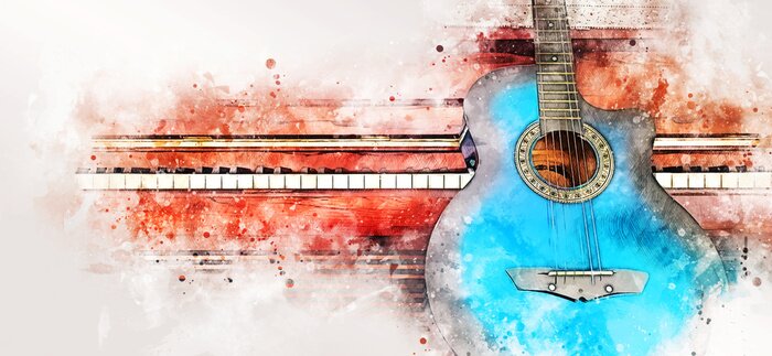 Fototapete Abstraktes Aquarell von Gitarre und Klavier