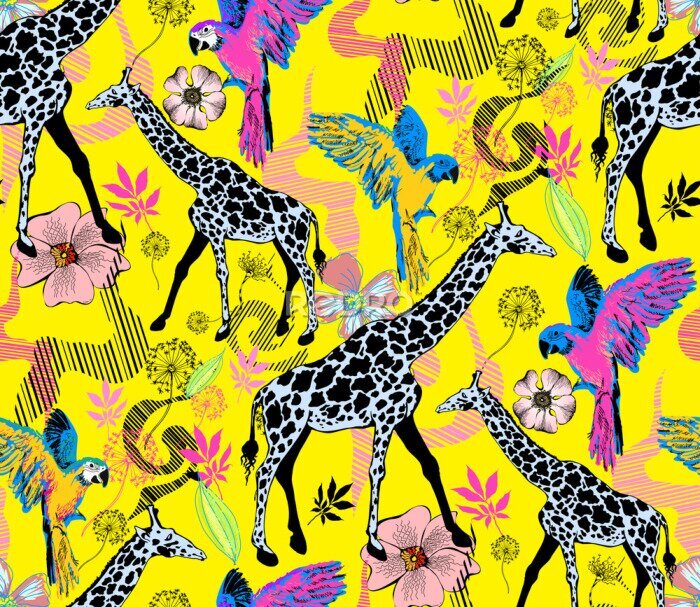 Fototapete Abstraktes buntes Muster mit Giraffen