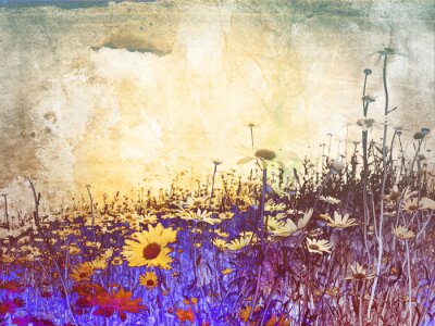 Fototapete Abstraktes Feld mit Blumen