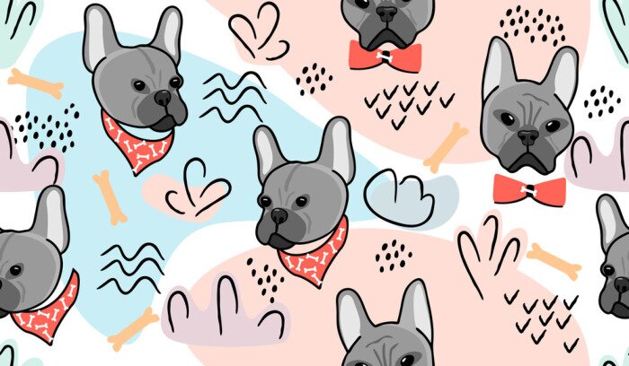 Fototapete Abstraktes Muster mit Bulldoggen auf buntem Hintergrund