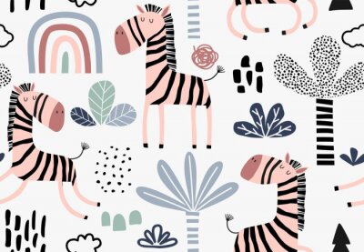 Fototapete Abstraktes Muster mit rosa Zebras