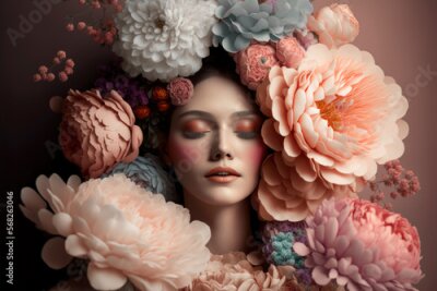 Fototapete Abstraktes Porträt einer Frau mit Blumenkopf