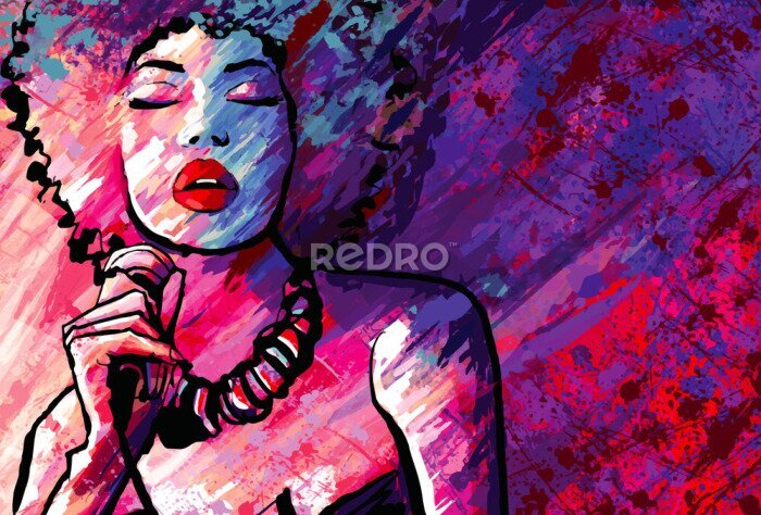 Fototapete Abstraktes Porträt einer Sängerin mit Mikrofon