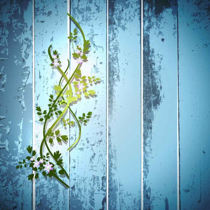 Fototapete Abstraktion mit Brettern und Pflanzen