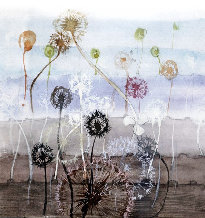 Fototapete Abstraktion Pusteblumen grün