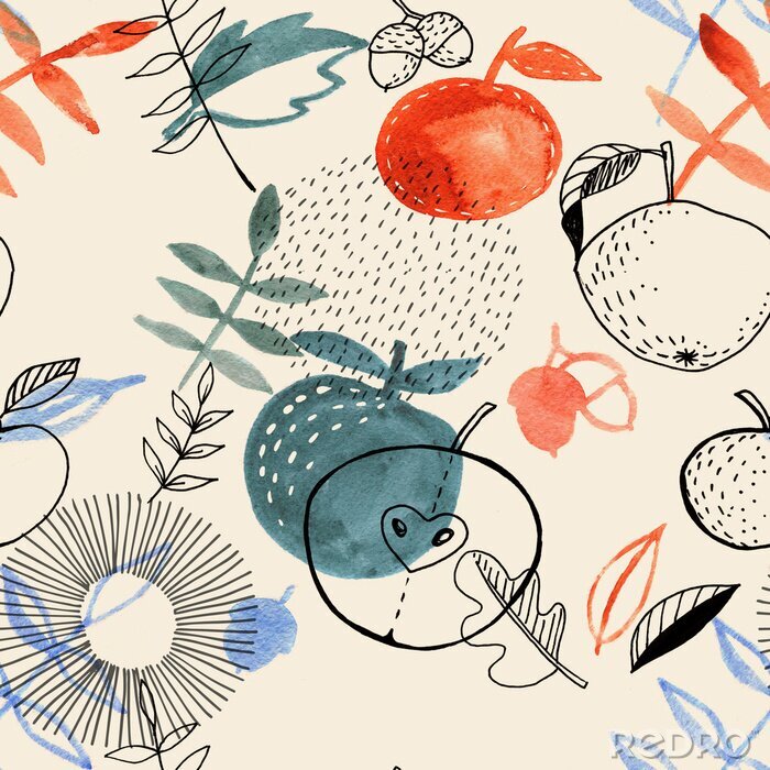 Fototapete Äpfel und Blätter in Herbstfarben