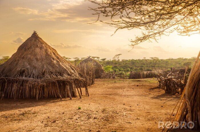 Fototapete Äthiopisches Dorf in Afrika