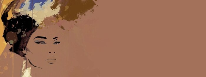 Fototapete African American illustration for fashion banner. Trendy woman model background. Afro hair style girl