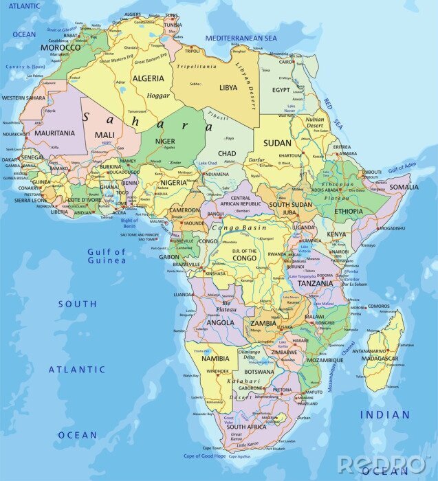 Fototapete Afrika auf der sehr detaillierten Karte