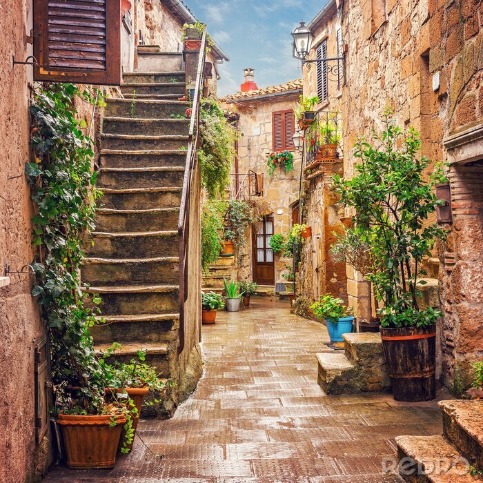Fototapete Alley in old town Pitigliano Tuscany Italy