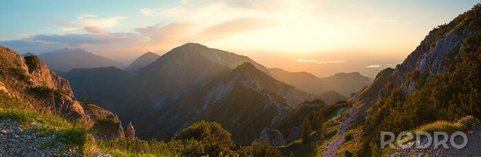 Fototapete Alpine landscape panorama in the evening, herzogstand mountain