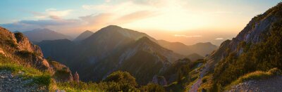 Fototapete Alpine landscape panorama in the evening, herzogstand mountain