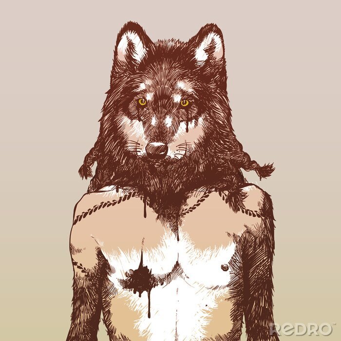 Fototapete als Wolf verkleideter Mann