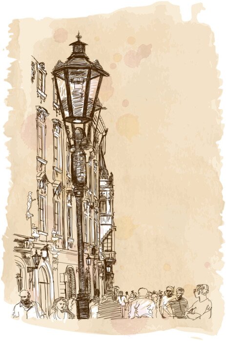 Fototapete Alte Laterne wie skizziert