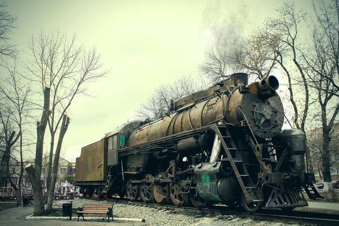 Fototapete Alte Lokomotive Zug in Ausstellung