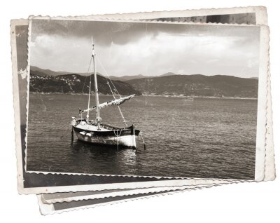 Fototapete Alte Postkarten mit Segelbooten
