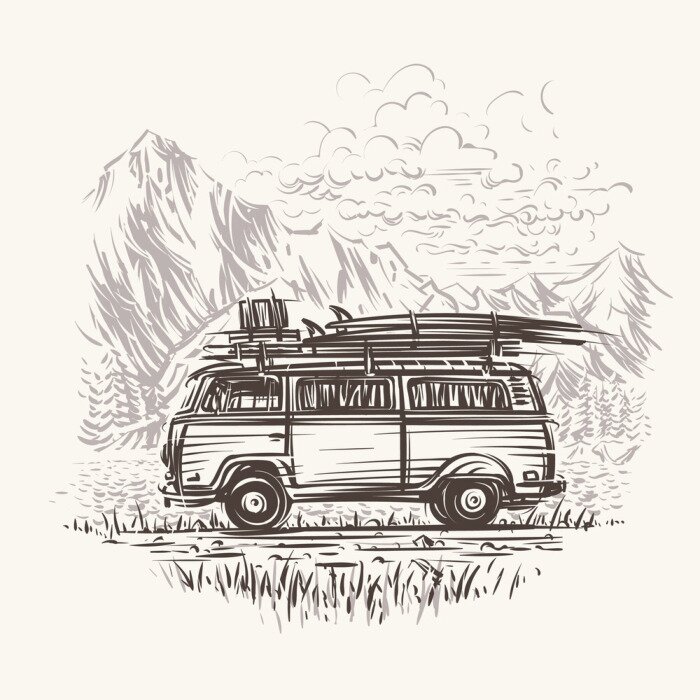 Fototapete Alte Retro- Reisebusillustration. Vektor. eps10.