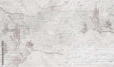 Fototapete Alte weiße Mauer mit Lavendel