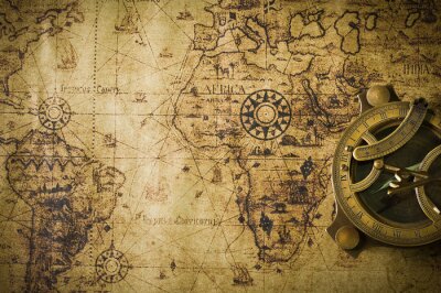 Fototapete Alte Weltkarte mit Kompass