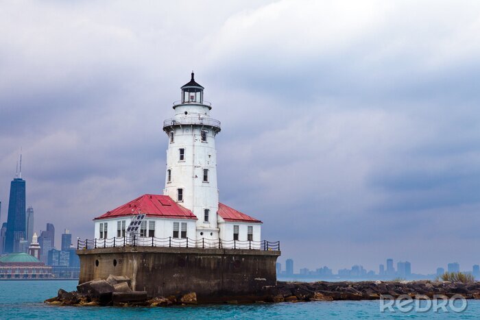 Fototapete Alter Leuchtturm auf Wellenbrecher