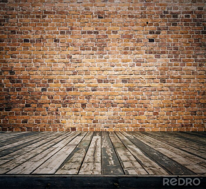 Fototapete Alter Parkettboden vor einer Mauer