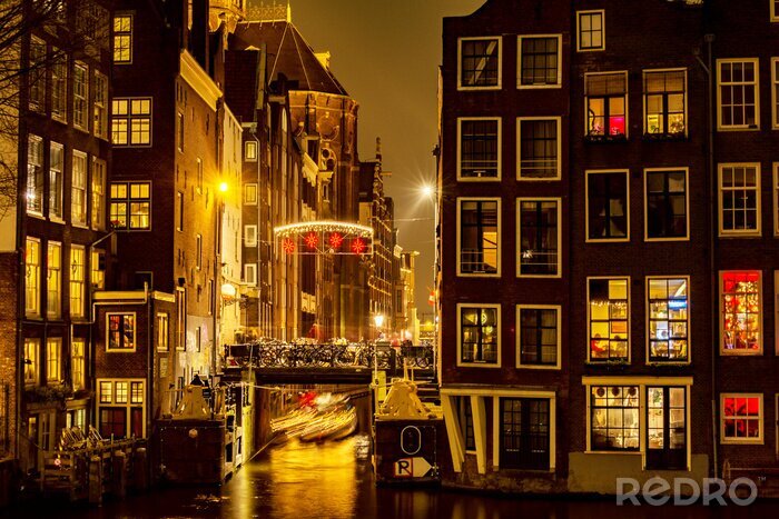 Fototapete Amsterdam bei Nacht