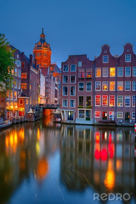 Fototapete Amsterdam Niederlande in der Abenddämmerung