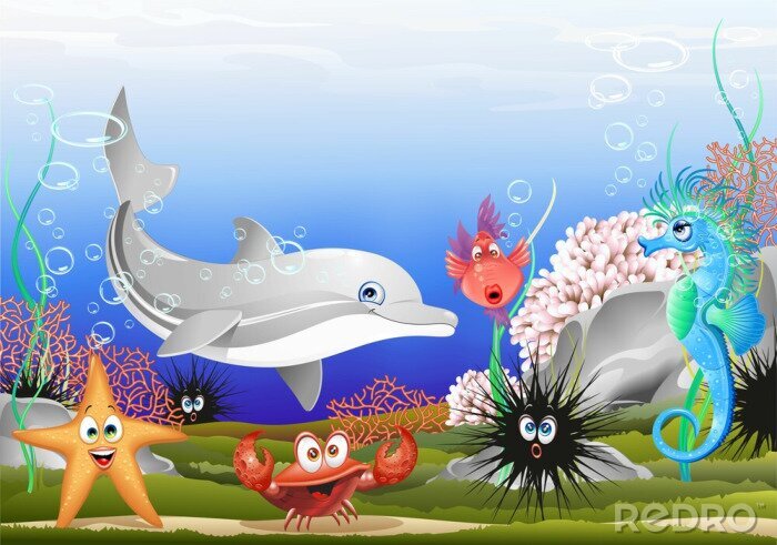 Fototapete Animali Mare Sfondo Marino-Sea Animals Background-Vektor