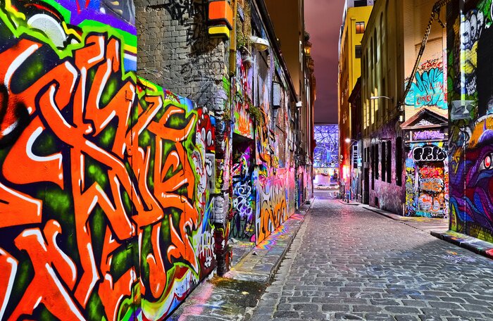 Fototapete Ansicht der bunten Graffitigrafik bei Hosier Weg in Melbourne