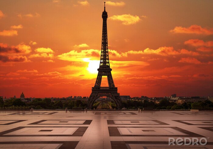 Fototapete Ansicht des Eiffelturms bei Sonnenuntergang