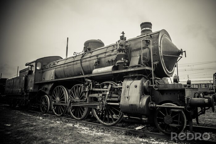 Fototapete Antike Lokomotive schwarzer Zug
