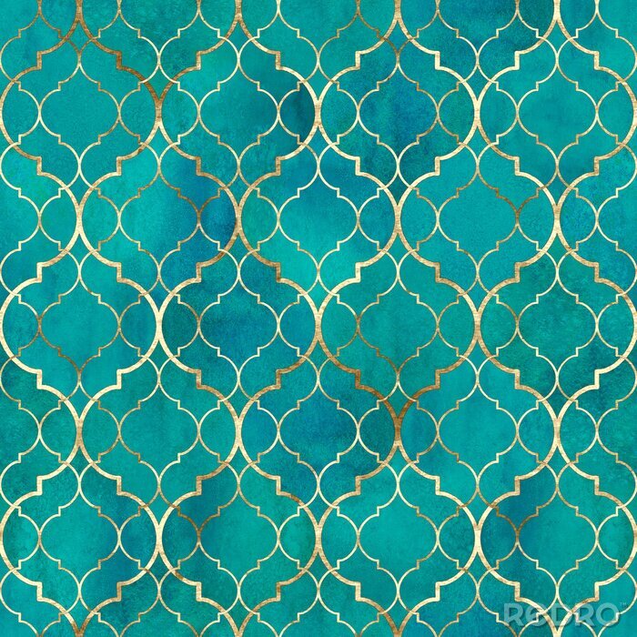 Fototapete Aquarell abstraktes geometrisches nahtloses Muster. Arabische Fliesen. Kaleidoskop-Effekt. Vintage-Mosaikbeschaffenheit des Aquarells
