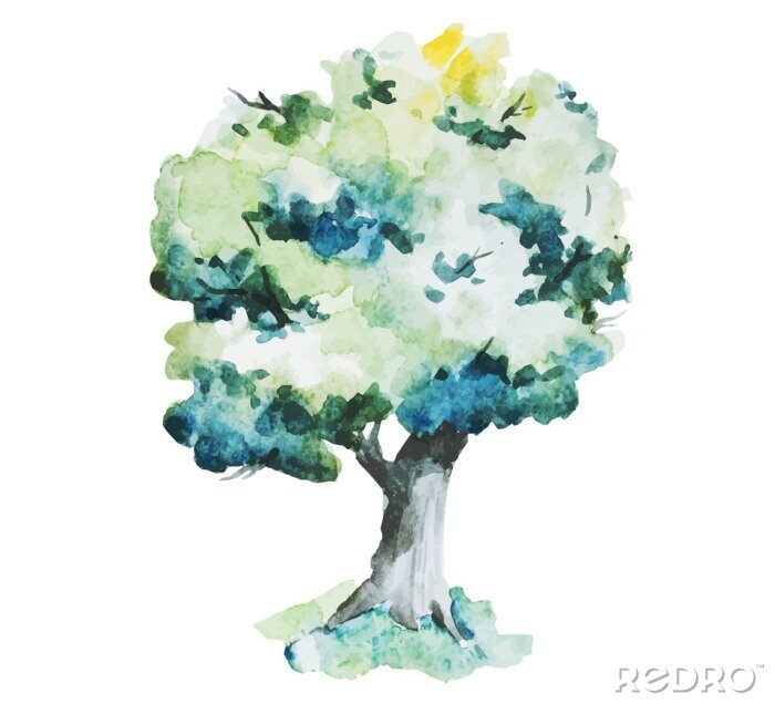 Fototapete Aquarell-Baum auf weißem Hintergrund