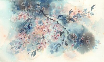 Fototapete Aquarell blühender Kirschblüten