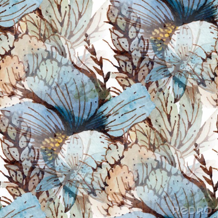 Fototapete Aquarell-Blumen ornamental