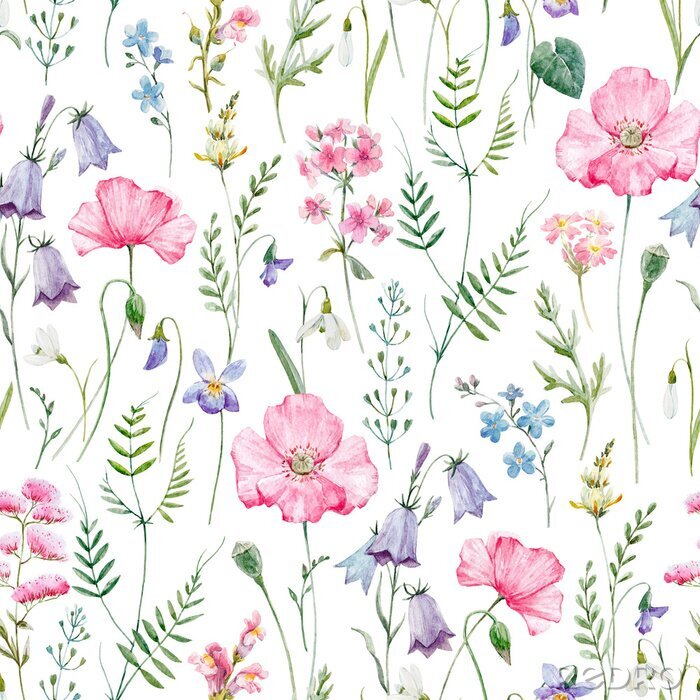 Fototapete Aquarell Blumenmuster