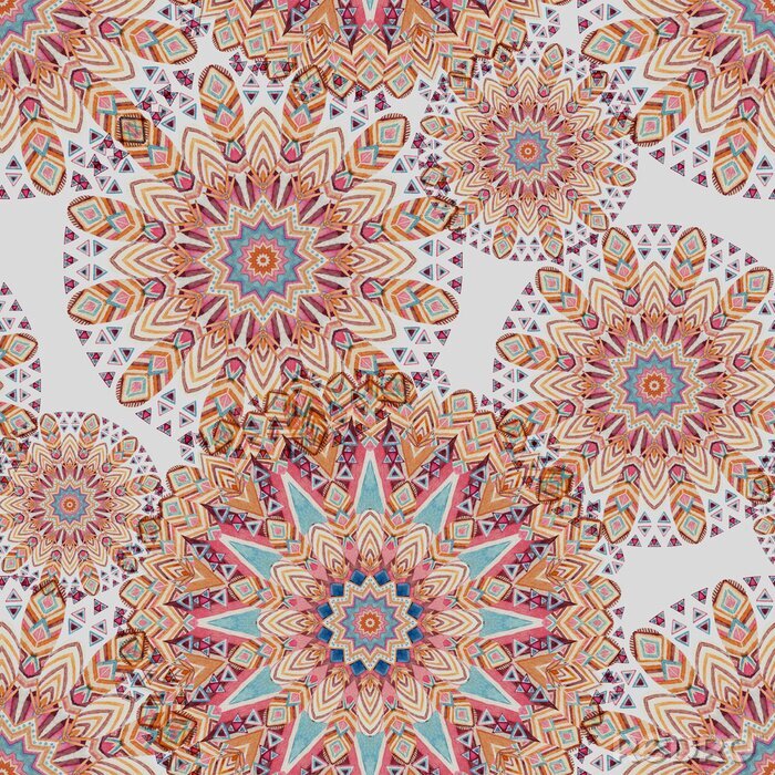 Fototapete Aquarell ethnischen verzierten Federn abstrakte Mandala nahtlose Muster.