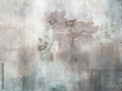 Fototapete Aquarell mit Blüte auf Beton