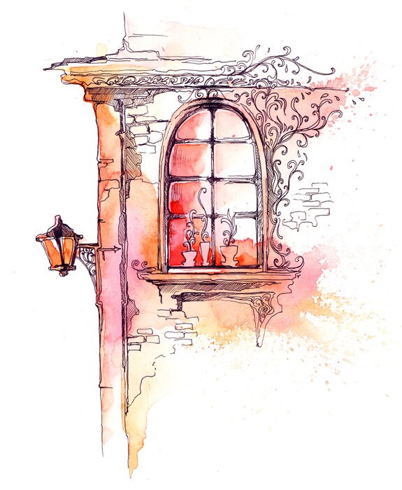 Fototapete Aquarell mit Laterne