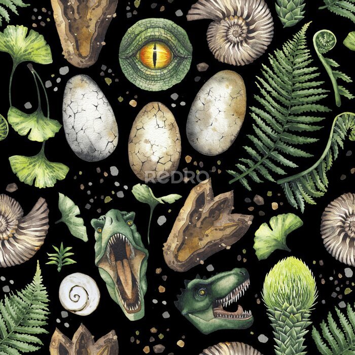 Fototapete Aquarell-Muster zum Thema Dinosaurier